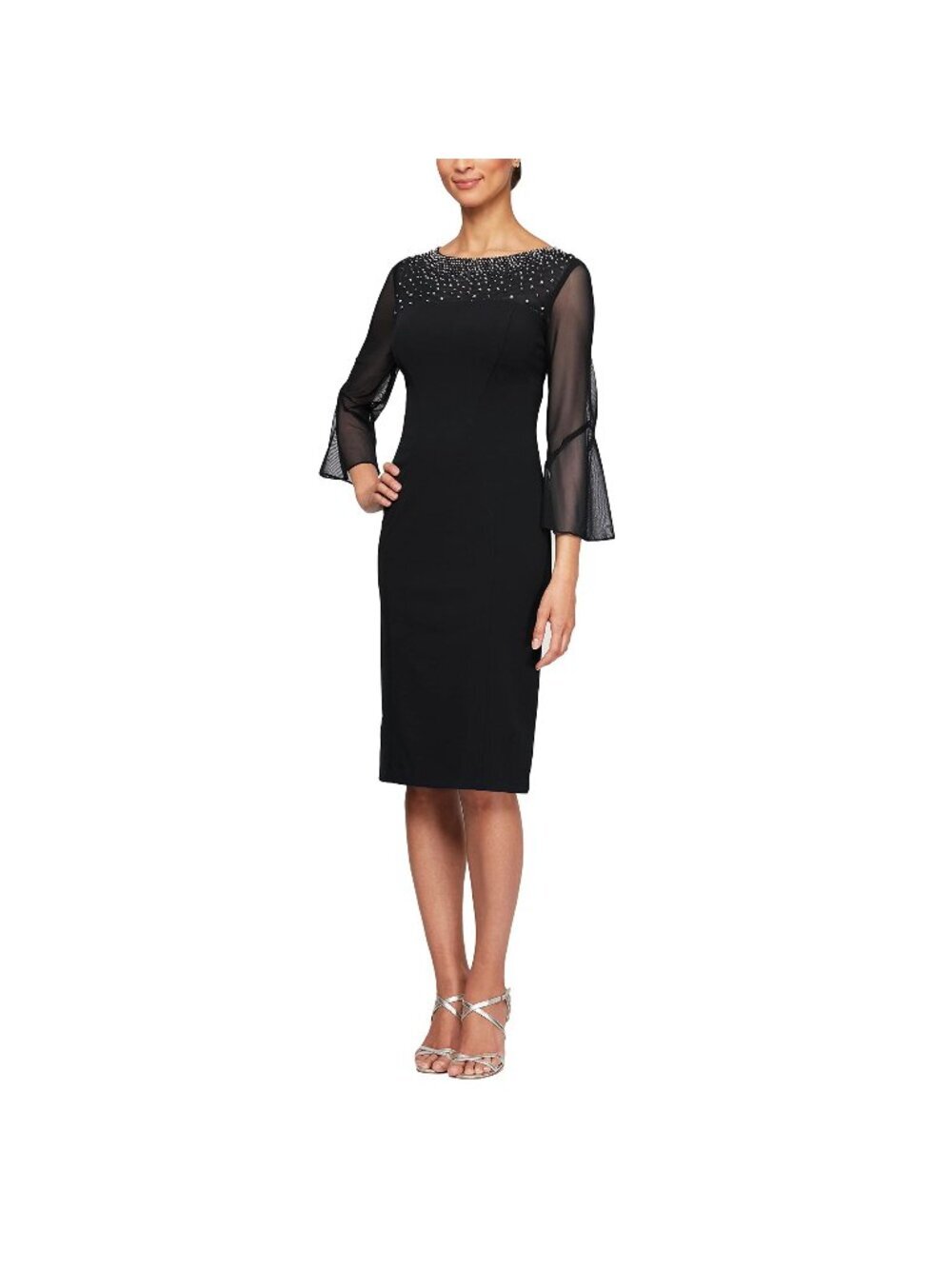 NWT Alex Evenings SZ 12 Short Shift Cocktail Dress Embellished Illusion Detail